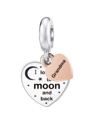 OMA HERZ I LOVE YOU TO THE MOON CHARM ECHT   925 STERLING SILBER GESCHENK