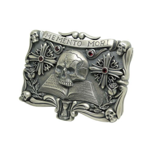 Handmade Sterling Silver Skull Mens Biker Belt Buckle Masonic мemento mori  - Afbeelding 1 van 12