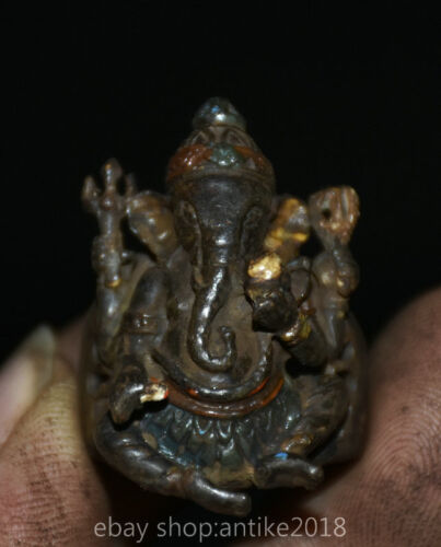 1.4 " Old Tibet Bronze Painting Ganesh Lord Ganesha Elephant God Buddha Ring
