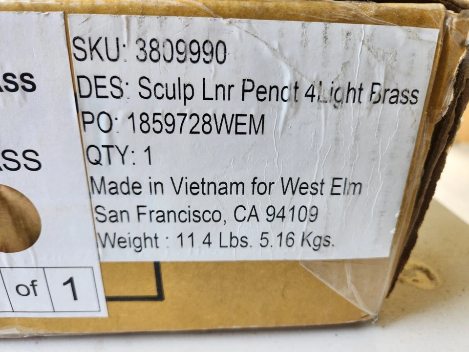 West Elm Scluptural 4-Light Brass Pendant no shades - NEW (TAC) - Image 4 of 4