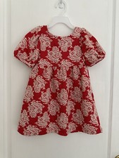 Janie And Jack Girls Red Christmas Dress with Embroidered Floral Size 3