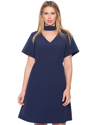 green emerald velvet dress ELOQUII Women's Plus Size Flare Sleeve Scuba Dress