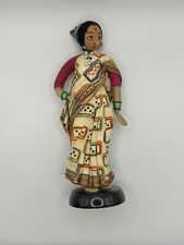 Handcrafted Indian Cloth Doll in Sari on Stand   Folk Art Cultural Figure