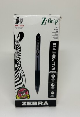 Zebra Z-Grip Ballpoint Pens Retractable Click Medium Point 1.0mm Black Box 12 pk