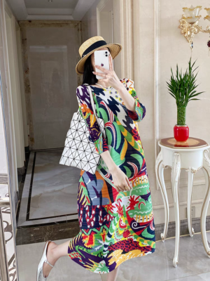 pleated fabric dress styles Hot Pink Pleated Maxi Dress Wedding Guest Women Summer Party Formal Gowns With Belt Loose Fit Lapel Bishop Sleeve High Waist A-Line Vintage,S