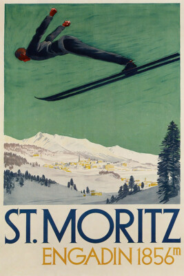 Winter Sports Skiing St. Moritz Engadin Art Wall Room Poster - POSTER 20x30