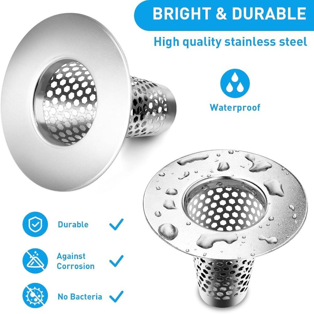 2PCS Stainless Steel Sink Strainer Tapered Porous Hair Catcher Bathroom ...