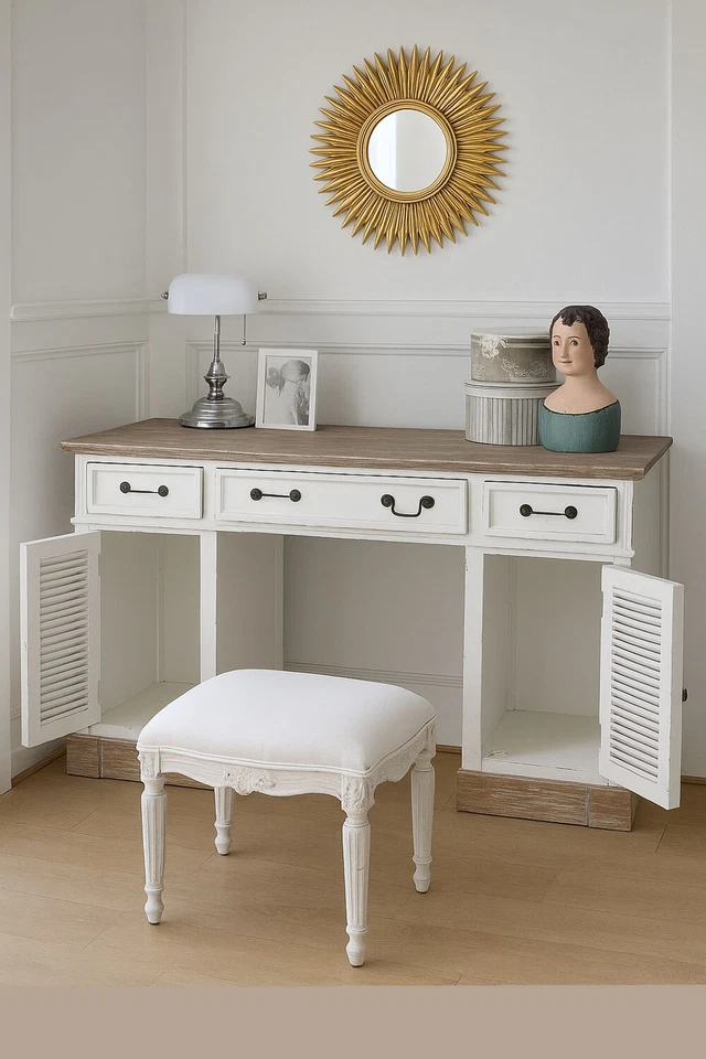 Vintage Schreibtisch Bürotisch Landhausstil Sekretär Holz Schubladen und Türen - Bild 3 von 4