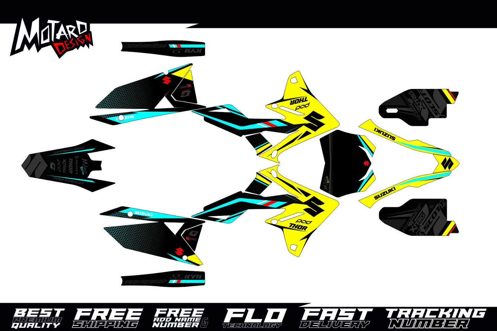 Kit Autocollants Graphiques NitroMX Pour Suzuki RMZ 450 (2018-2020) - Design Big Name Jaune
