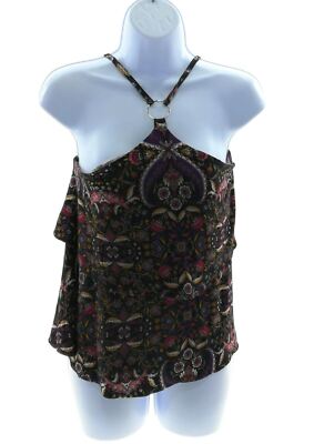 Fire Los Angeles Juniors Black Floral Sleeveless Top Blouse Casual Size Medium