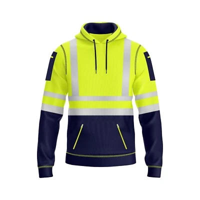 Hi Viz Vis High Visibility Hoodie Jacket Zip Pocket Pullover Contrast Hooded Top