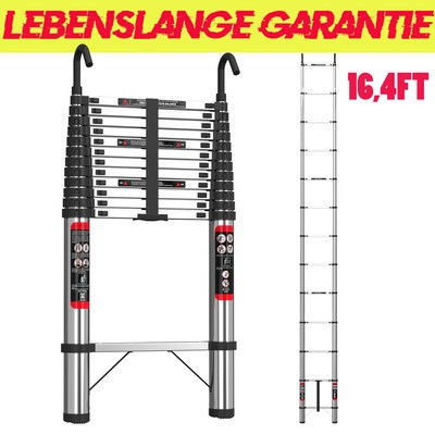 Stahlleiter Teleskopleiter ausziehbar 16.4FT H he Anlege Klappleiter 12 Sprossen