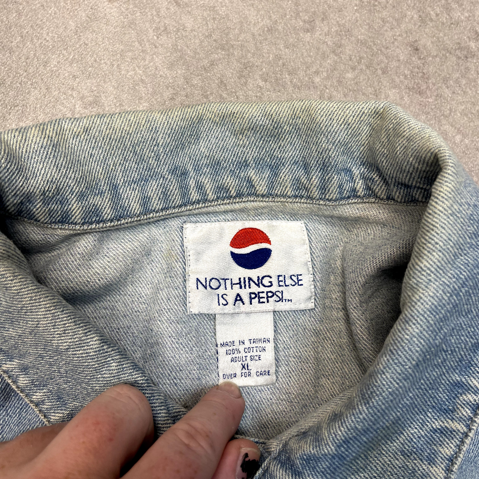 Pepsi Denim Jacket Mens Vintage Y2K Bomber Trucker Coat, Washed Blue, XL image 8