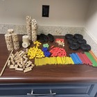 Tinker Toy Bundle Lot Wooden Plastic Pieces