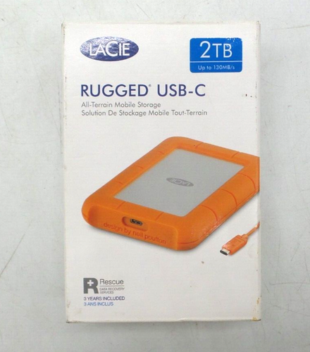 LaCie Rugged USB-C 2TB Portable Hard Drive (LRD0TU6) - New In Open Box