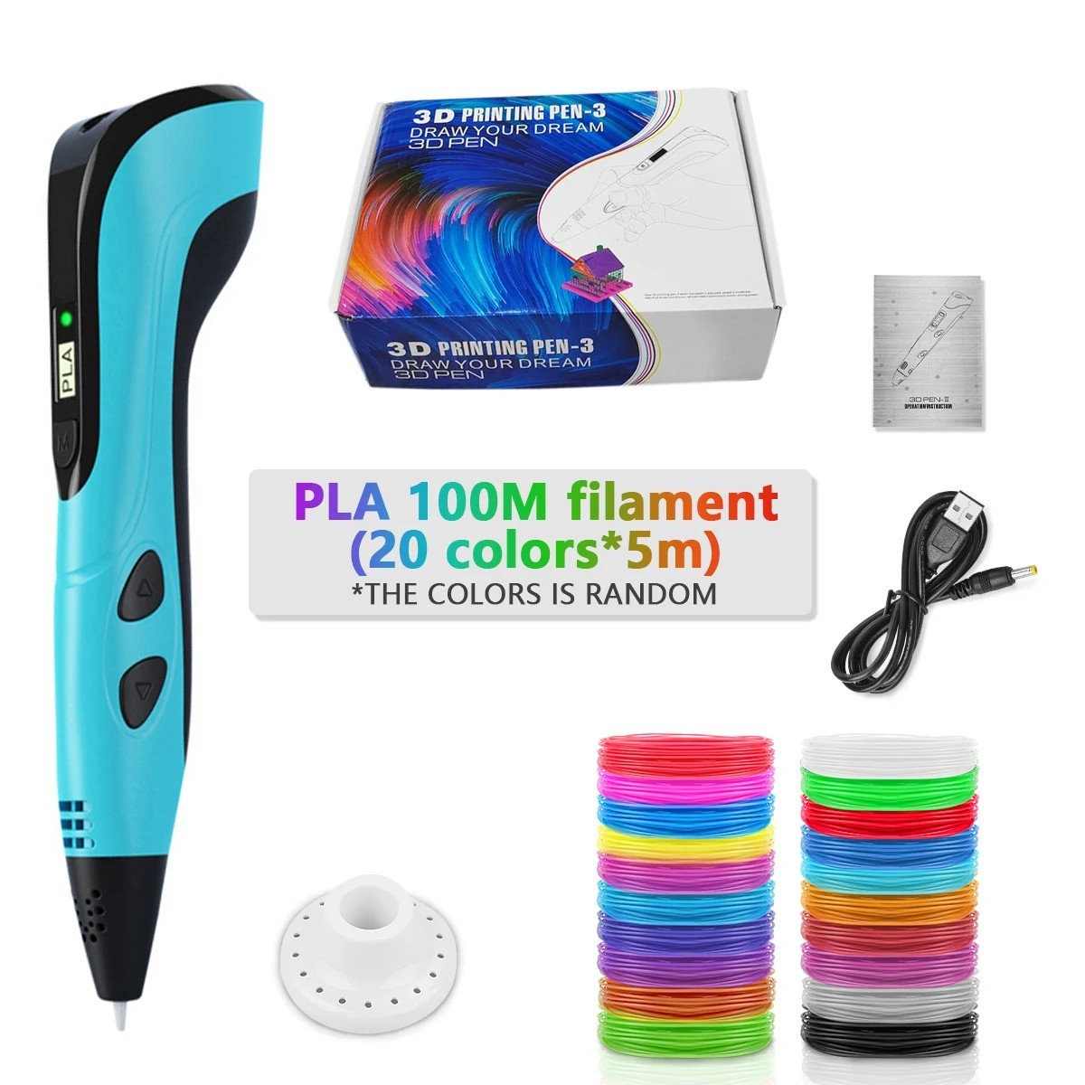 New Style 3D Printing Pen Set for Kids with PLA Filament Power Supply Travel