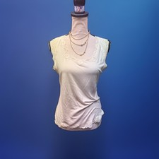 Covington Stretch Ivory Cami Tank Top Lace Trim Square Neck Coquette Romantic S