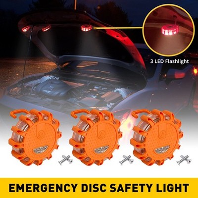 3X LED Safety Flare Emergency Warning Disc Flashing Roadside Light Strobe Beacon