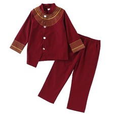 African Kids Boys Dashiki 2Pcs Set Blouse Shirt Pants Formal Wedding Party Suit