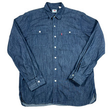 Levis Denim Shirt Men Large Blue Button Up Dark Wash Western Jean Cowboy Pockets