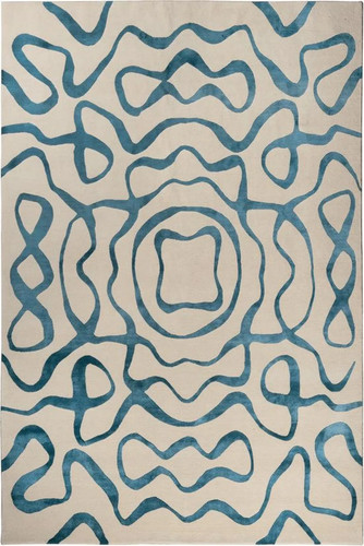 Tapis en laine touffeté main : cercle abstrait coloré - France