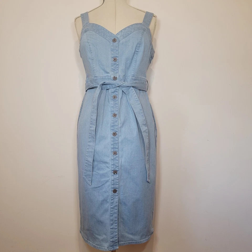 Vestido vaquero delantero con botones BRAVISSIMO talla 16 muy curvilíneo-etiquetas, cuesta £65