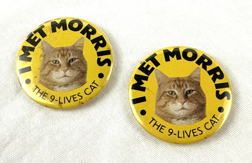 2 Vintage Cat Pins- I Met Morris The 9-Lives Cat, READ, Pinbacks, Free Ship