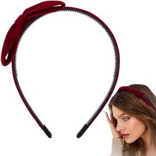 Bow Headbands, Burgundy Red Thin Bowknot Hairband for Women, Non-slip Red,1pcs