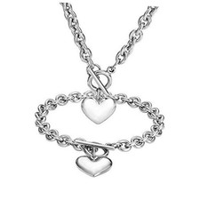 Heart Chain Necklace  Heart Bracelet for Women Girls Stainless Steel White