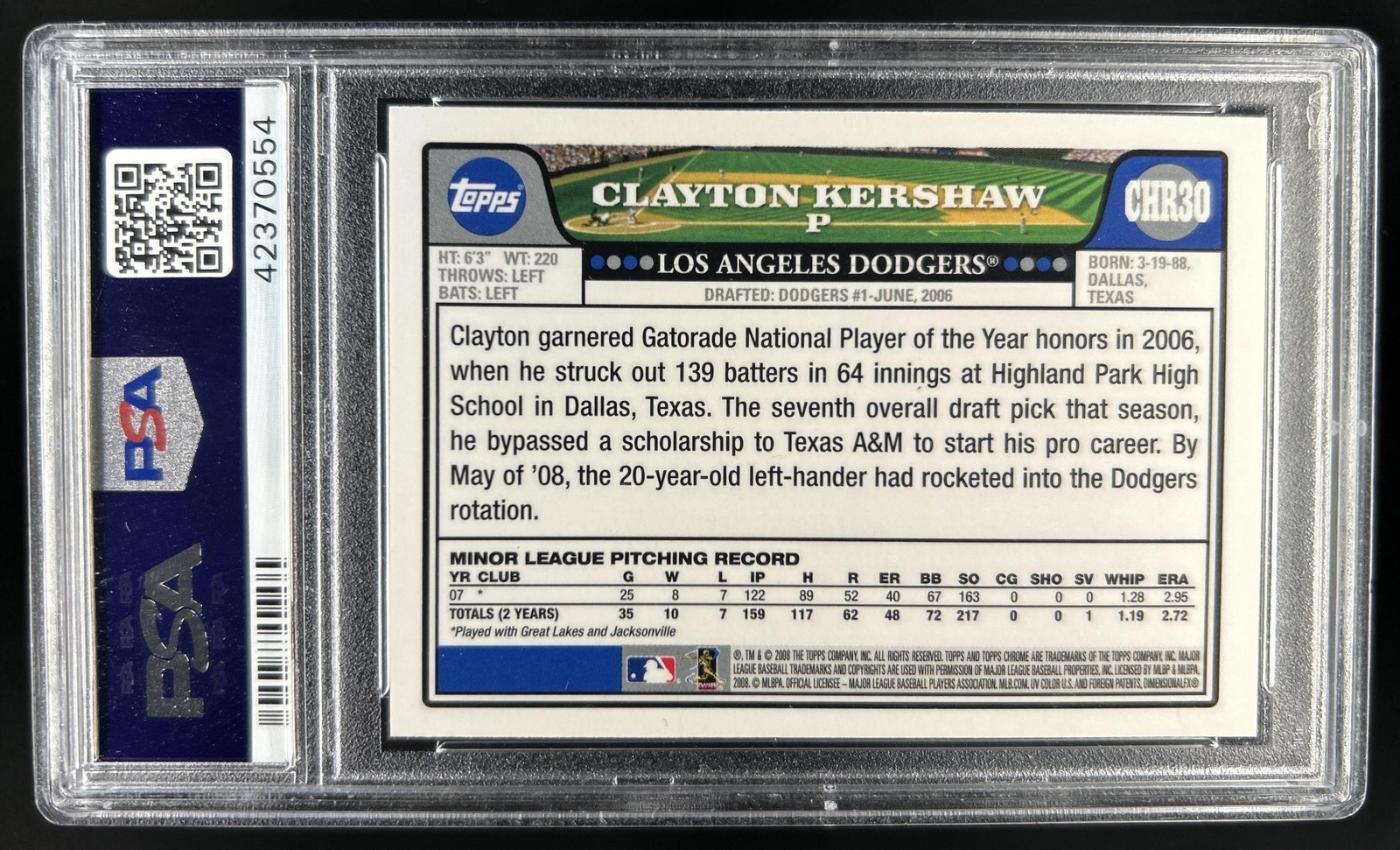 2008 Topps Updates & Highlights Clayton Kershaw Chrome RC #CHR30 Dodgers PSA 10 view 2