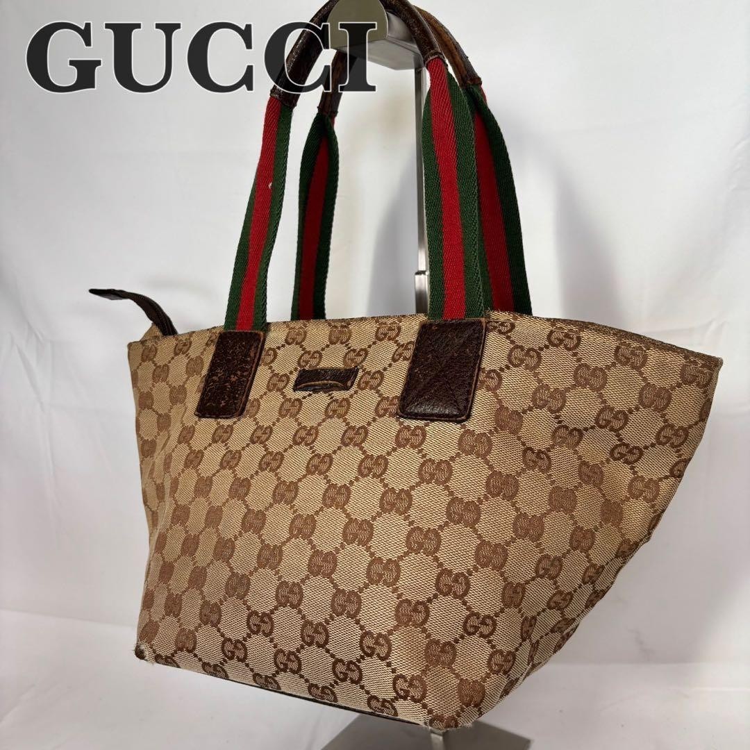 [Authentic Used] GUCCI  Sherry Line GG Pattern Tote Hand Bag Brown Canvas
