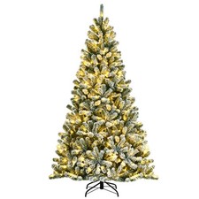 Costway 7ft Pre-lit Snow Flocked Hinged Christmas Tree w/1116 Tips  Metal Stand