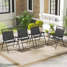 Set of 4 Metal Patio Folding Chairs Set Dining Chairs with Armrests-Gray