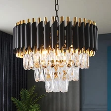 Modern Crystal Chandeliers 15.7”Gold Contemporary Crystal Ceiling Lights Fixt...