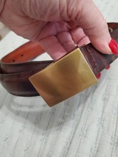Paul Frederick Brown Leather Dress Belt Mens Sz 36 Brass Buckle Made in USA