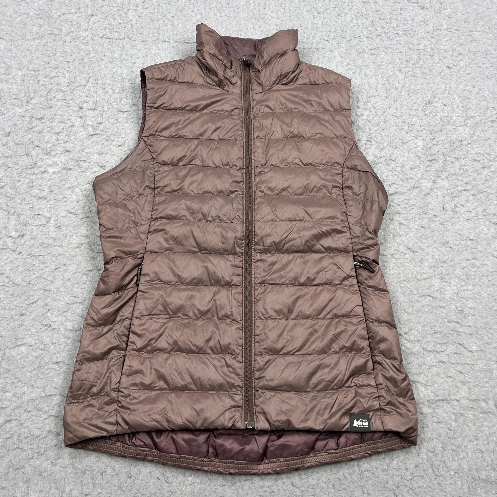 REI CO-OP Down 650 Puffer Vest Womens Medium Brown Insulated Sleeveless Full Zip