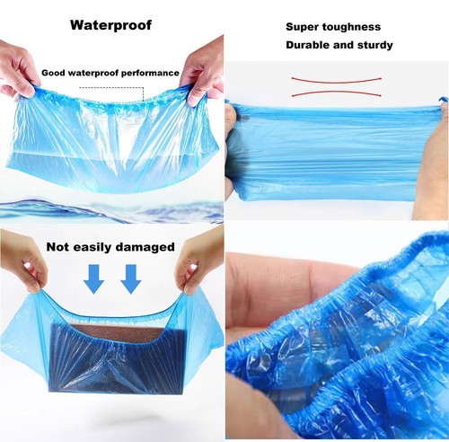 200 Pack Shoe Covers Disposable Non Slip, Premium Waterproof and Blue - Picture 5 of 7