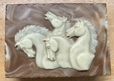 Vintage DANTE HORSES HEADS Incolay & AMERICAN WALNUT WOOD Jewelry Box USA Made