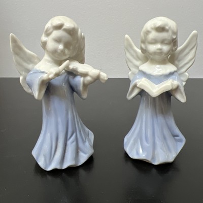 Inarco Angels Playing Wings Blue White Ceramic Christmas Decor Vintage Japan