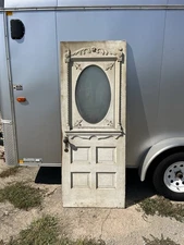 antique garden shed door with oval glass architectural salvage 77”t by 30”w