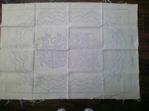 Vintage Aunt Lydia's Punch Needle Rug Canvas FLORAL BLUE PLATE 24x36