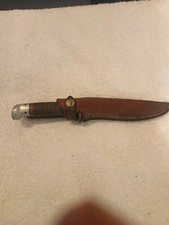 Western Vintage 1950 Hunting Knife Clip Point Steel Blade Leather Handle Sheath