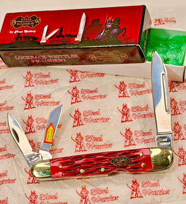 STEEL WARRIOR  --  4''  LOCKBACK  WHITTLER  with  RED WALNUT BONE  --  NEW in BOX