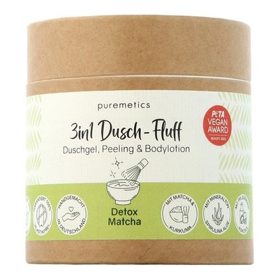 puremetics 3in1 Dusch-Fluff Detox Matcha - Duschgel, Bodylotion & Peeling 250g