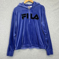 Fila Hoodie Blue Velour 1/4 Zip Pullover Sweatshirt Active Lounge Womens XXL