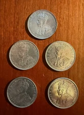AUSTRALIA  1935  1 SHILLING SILVER COINS, XF to ALMOST UNCIRCULATED, LOT OF (5)