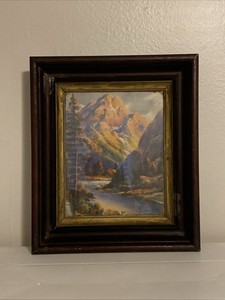 Victorian Antique Walnut Shadow Box Carved & Gold Gilt Deep Frame W/ Glass