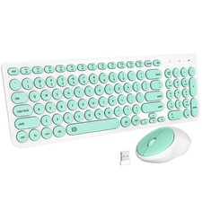 FD Wireless Keyboard and Mouse Combo - 2.4GHz USB Cordless, Cute Round Keys, Qui