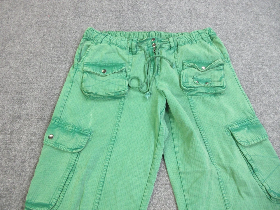 Pantalones Free People Mujer XL Verde Carga Pierna Ancha Algodón Utilidad Cordón Foto 3 de 4