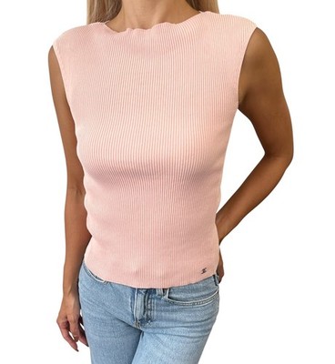 CHANEL Vintage 99P CC Logo Sleeveless Rib Knit Tank Top #38 Rayon